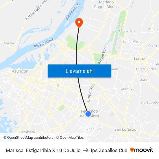 Mariscal Estigarribia X 10 De Julio to Ips Zeballos Cué map