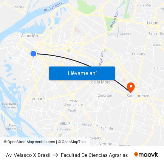 Av. Velasco X Brasil to Facultad De Ciencias Agrarias map