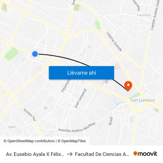 Av. Eusebio Ayala X Félix Lopéz to Facultad De Ciencias Agrarias map