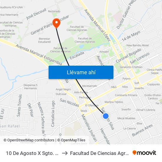 10 De Agosto X Sgto. Silva to Facultad De Ciencias Agrarias map