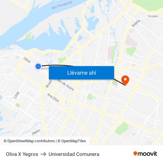 Oliva X Yegros to Universidad Comunera map