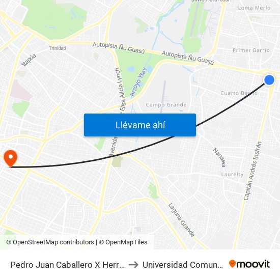 Pedro Juan Caballero X Herrera to Universidad Comunera map