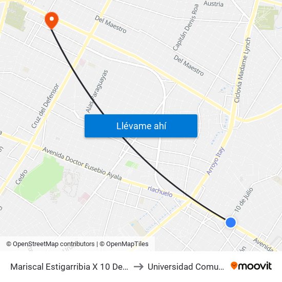 Mariscal Estigarribia X 10 De Julio to Universidad Comunera map