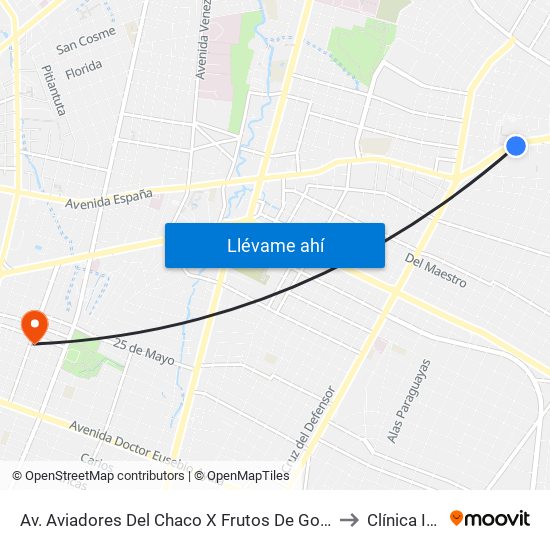 Av. Aviadores Del Chaco X Frutos De González to Clínica Ima map