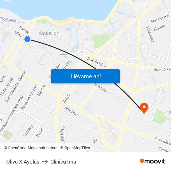 Oliva X Ayolas to Clínica Ima map
