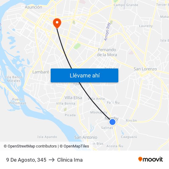 9 De Agosto, 345 to Clínica Ima map