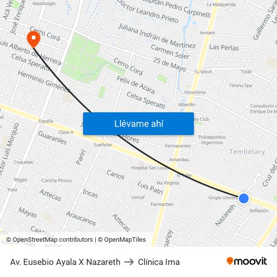 Av. Eusebio Ayala X Nazareth to Clínica Ima map