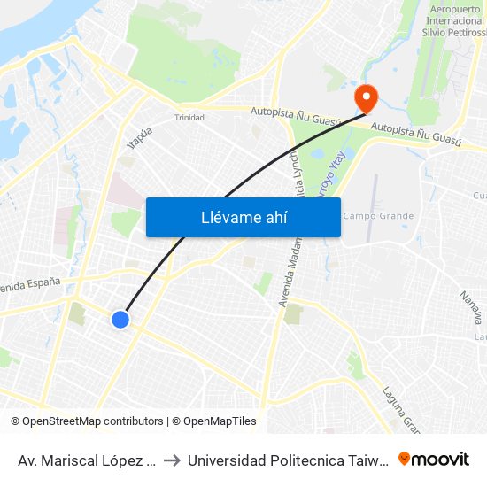 Av. Mariscal López X Bulnes to Universidad Politecnica Taiwán-Paraguay map