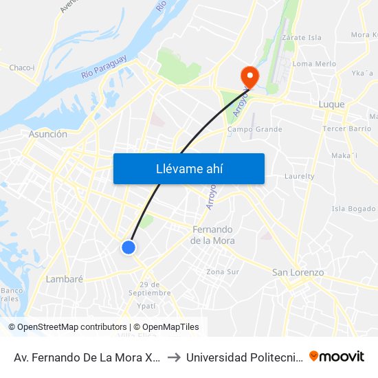 Av. Fernando De La Mora X Universitarios Del Chaco to Universidad Politecnica Taiwán-Paraguay map