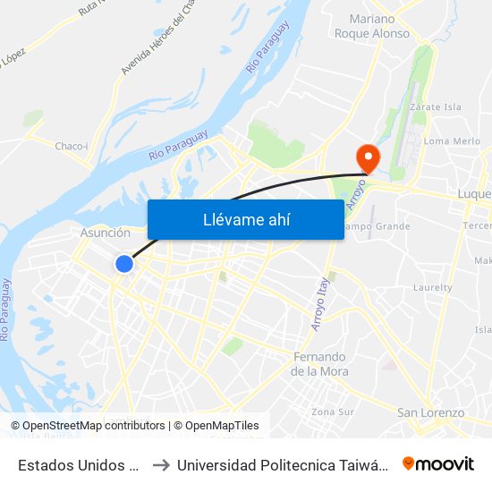 Estados Unidos X Azara to Universidad Politecnica Taiwán-Paraguay map