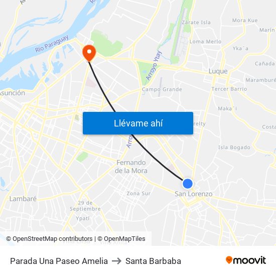 Parada Una Paseo Amelia to Santa Barbaba map