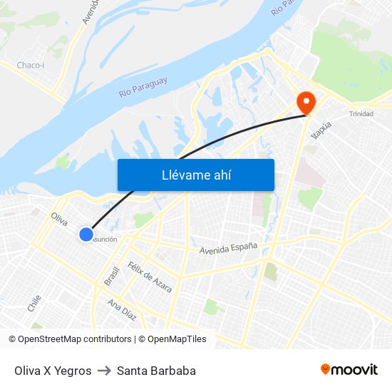 Oliva X Yegros to Santa Barbaba map