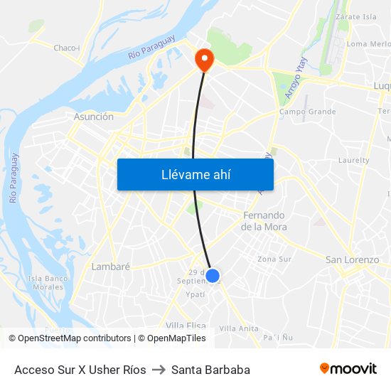 Acceso Sur X Usher Ríos to Santa Barbaba map