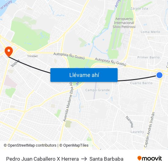 Pedro Juan Caballero X Herrera to Santa Barbaba map