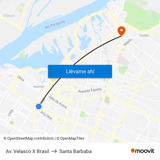 Av. Velasco X Brasil to Santa Barbaba map