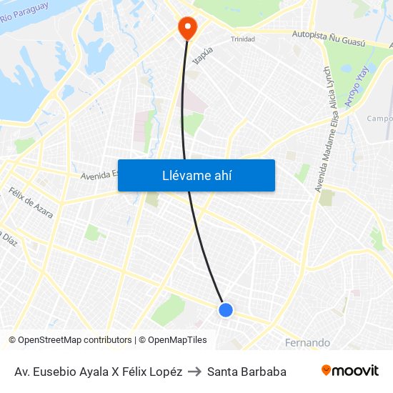 Av. Eusebio Ayala X Félix Lopéz to Santa Barbaba map