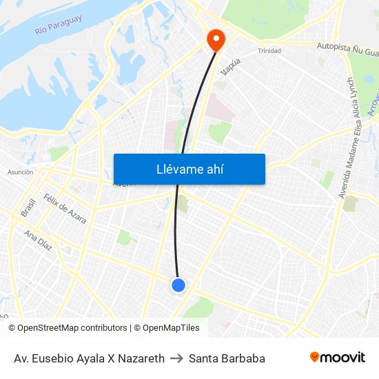 Av. Eusebio Ayala X Nazareth to Santa Barbaba map