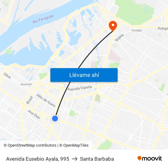 Avenida Eusebio Ayala, 995 to Santa Barbaba map