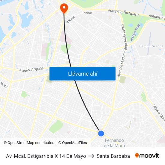 Av. Mcal. Estigarribia X 14 De Mayo to Santa Barbaba map