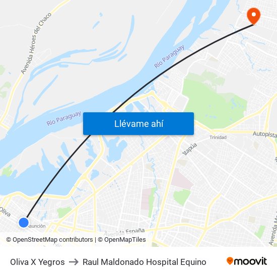 Oliva X Yegros to Raul Maldonado Hospital Equino map