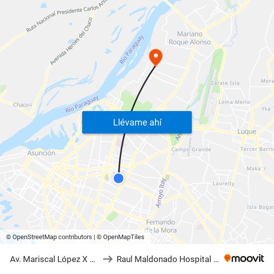 Av. Mariscal López X Bulnes to Raul Maldonado Hospital Equino map