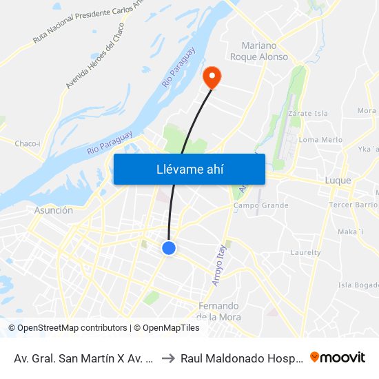 Av. Gral. San Martín X Av. Mcal. López to Raul Maldonado Hospital Equino map