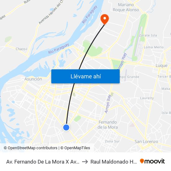 Av. Fernando De La Mora X Av. República Argentina to Raul Maldonado Hospital Equino map