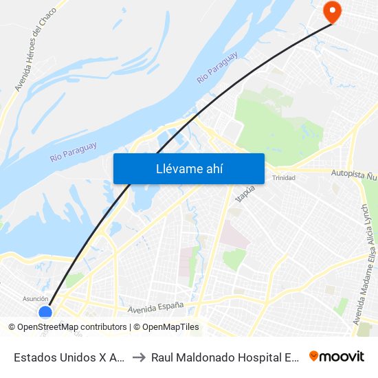 Estados Unidos X Azara to Raul Maldonado Hospital Equino map