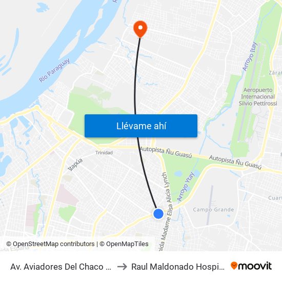 Av. Aviadores Del Chaco X Martínez to Raul Maldonado Hospital Equino map