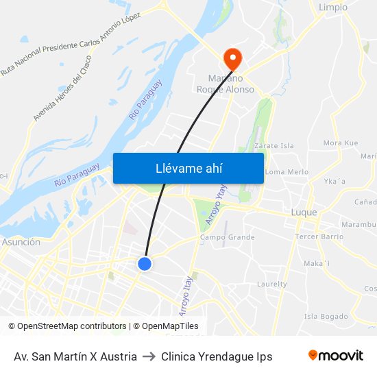 Av. San Martín X Austria to Clinica Yrendague Ips map
