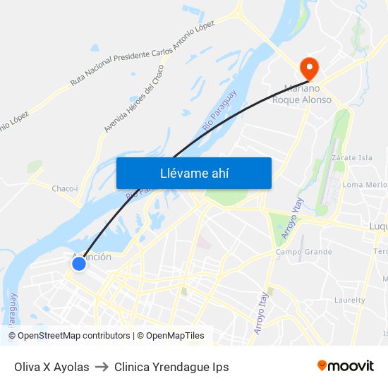 Oliva X Ayolas to Clinica Yrendague Ips map