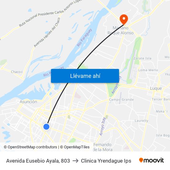 Avenida Eusebio Ayala, 803 to Clinica Yrendague Ips map