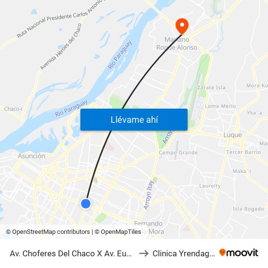 Av. Choferes Del Chaco X Av. Eusebio Ayala to Clinica Yrendague Ips map