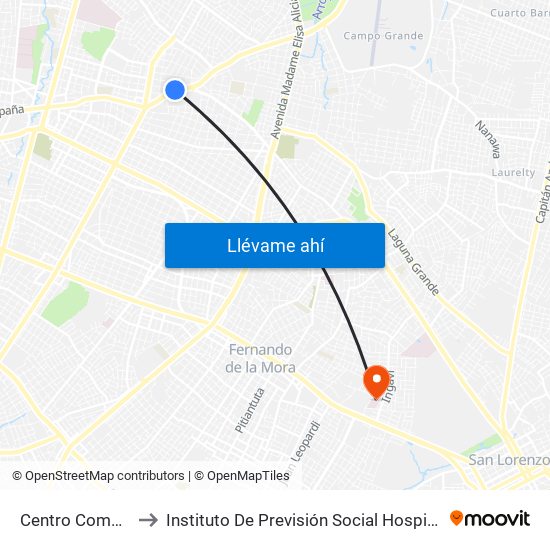 Centro Comercial to Instituto De Previsión Social Hospital Ingavi map
