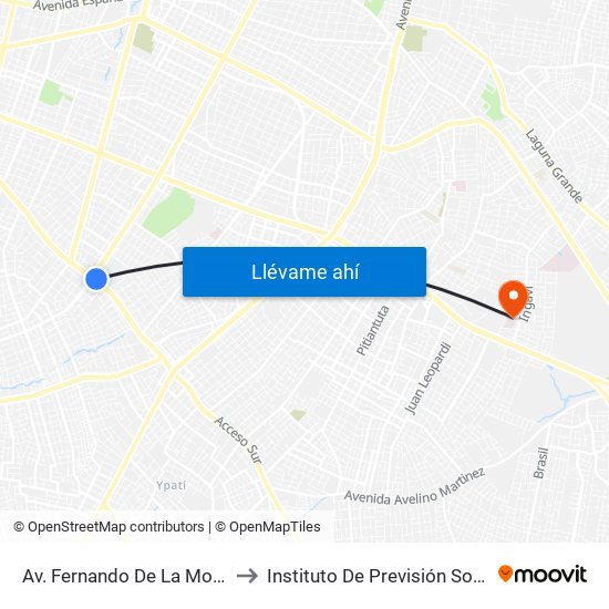 Av. Fernando De La Mora X Av. Argentina to Instituto De Previsión Social Hospital Ingavi map