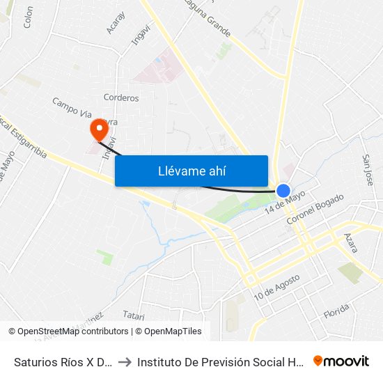 Saturios Ríos X Dr. Pellón to Instituto De Previsión Social Hospital Ingavi map