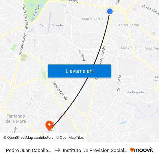 Pedro Juan Caballero X Herrera to Instituto De Previsión Social Hospital Ingavi map