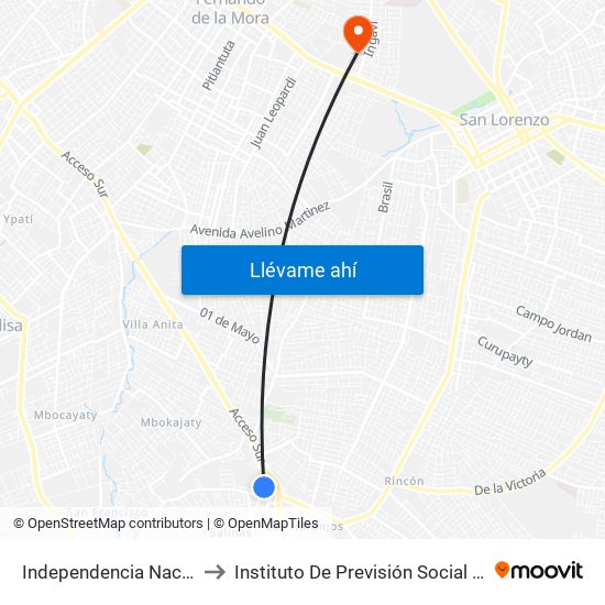Independencia Nacional, 2196 to Instituto De Previsión Social Hospital Ingavi map