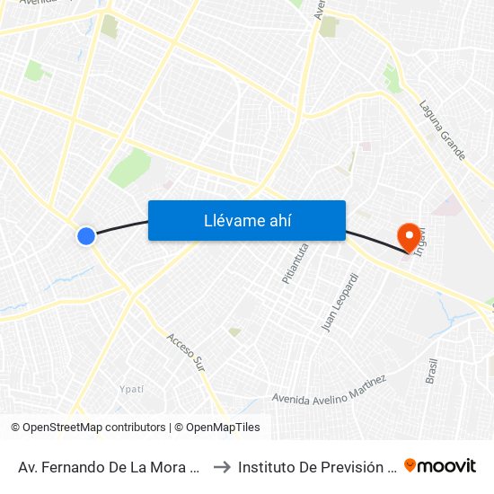 Av. Fernando De La Mora X Universitarios Del Chaco to Instituto De Previsión Social Hospital Ingavi map