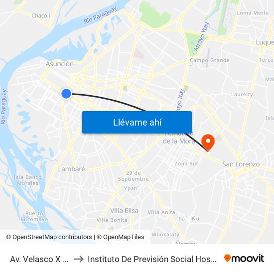 Av. Velasco X Brasil to Instituto De Previsión Social Hospital Ingavi map