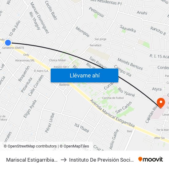 Mariscal Estigarribia X 10 De Julio to Instituto De Previsión Social Hospital Ingavi map