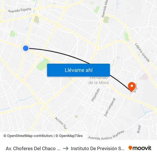 Av. Choferes Del Chaco X Av. Eusebio Ayala to Instituto De Previsión Social Hospital Ingavi map