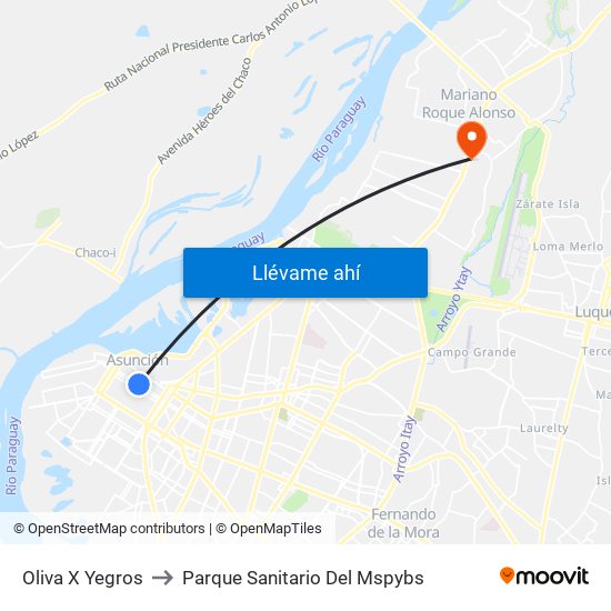 Oliva X Yegros to Parque Sanitario Del Mspybs map