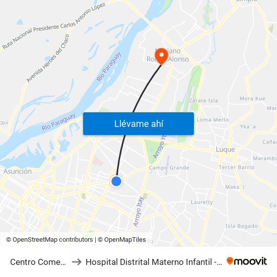 Centro Comercial to Hospital Distrital Materno Infantil - M.R.A. map