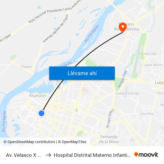 Av. Velasco X Brasil to Hospital Distrital Materno Infantil - M.R.A. map