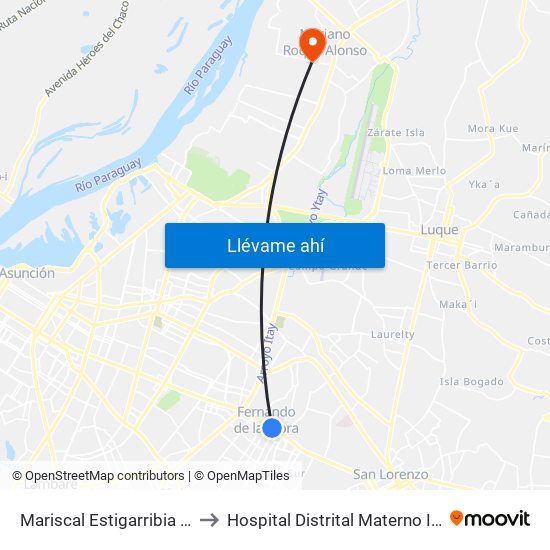 Mariscal Estigarribia X Boquerón to Hospital Distrital Materno Infantil - M.R.A. map