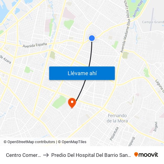 Centro Comercial to Predio Del Hospital Del Barrio San Pablo map