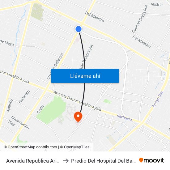Avenida Republica Argentina, 201 to Predio Del Hospital Del Barrio San Pablo map