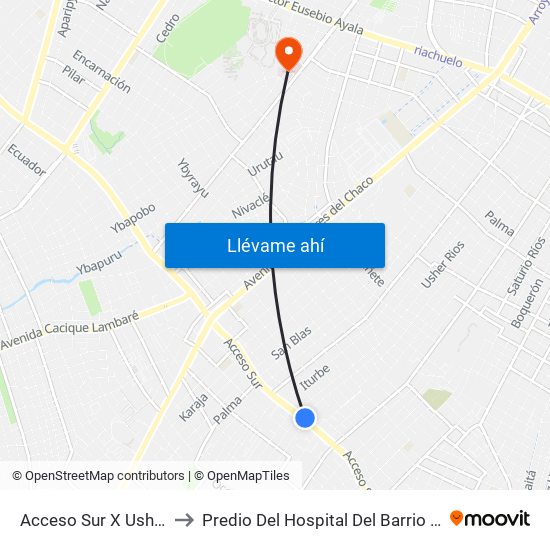 Acceso Sur X Usher Ríos to Predio Del Hospital Del Barrio San Pablo map