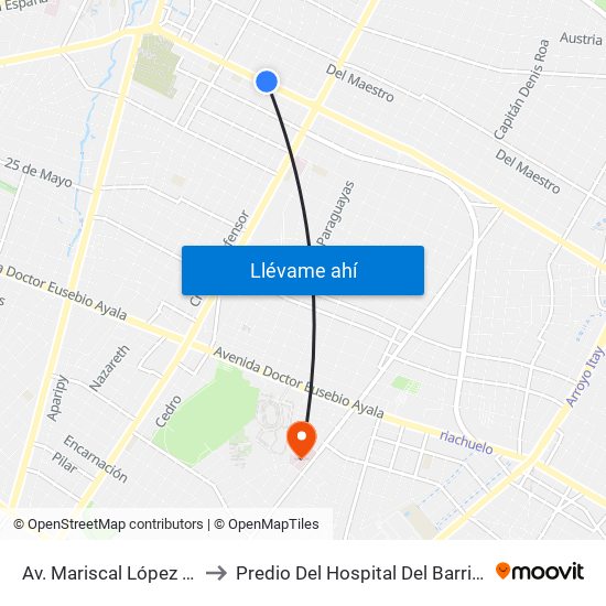 Av. Mariscal López X Bulnes to Predio Del Hospital Del Barrio San Pablo map